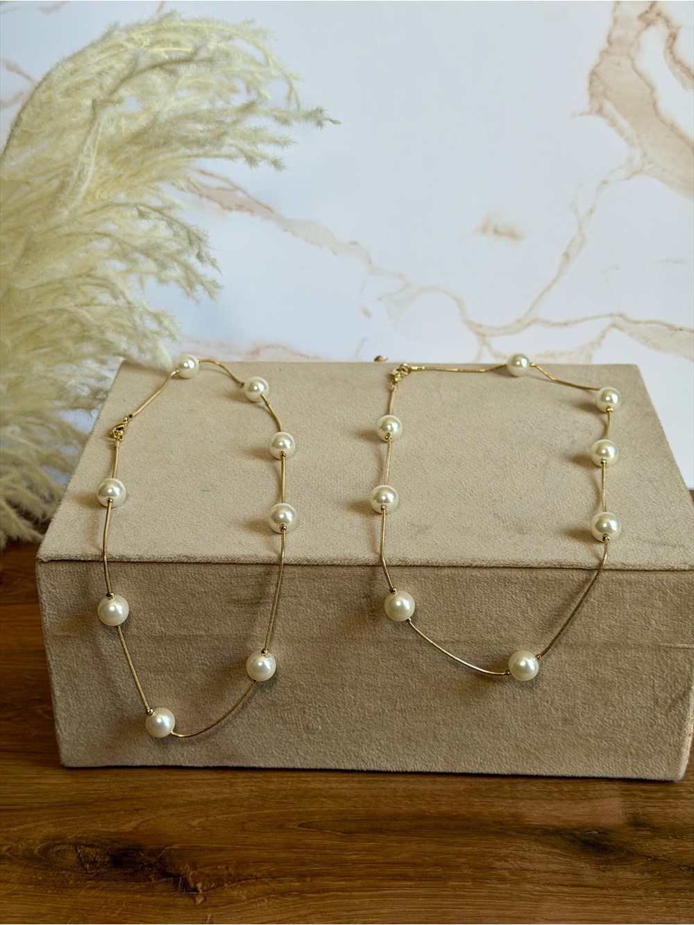 Vintage Gold Tone Faux Pearl Station Necklaces – Quantity 2 – 38”